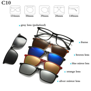 Optical Spectacle Frame Men Women With 5 Clip On Sunglasses Polarized Magnetic Glasses For Male Myopia Eyeglasses RS159