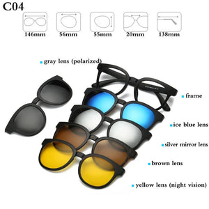 Optical Spectacle Frame Men Women With 5 Clip On Sunglasses Polarized Magnetic Glasses For Male Myopia Eyeglasses RS159