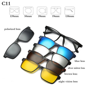Optical Spectacle Frame Men Women With 5 Clip On Sunglasses Polarized Magnetic Glasses For Male Myopia Eyeglasses RS159