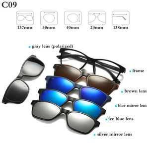 Optical Spectacle Frame Men Women With 5 Clip On Sunglasses Polarized Magnetic Glasses For Male Myopia Eyeglasses RS159