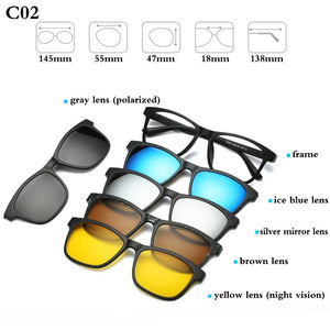 Optical Spectacle Frame Men Women With 5 Clip On Sunglasses Polarized Magnetic Glasses For Male Myopia Eyeglasses RS159