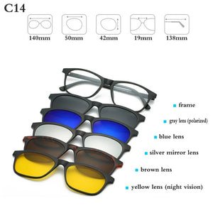 Optical Spectacle Frame Men Women With 5 Clip On Sunglasses Polarized Magnetic Glasses For Male Myopia Eyeglasses RS159