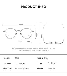 Pure Titanium Glasses Frame Men Women Optical Male Round Eyeglasses Frames Myopia Prescription Eye Glasses