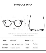 Load image into Gallery viewer, Pure Titanium Glasses Frame Men Women Optical Male Round Eyeglasses Frames Myopia Prescription Eye Glasses