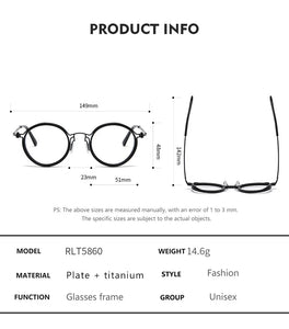 Pure Titanium Glasses Frame Men Women Optical Male Round Eyeglasses Frames Myopia Prescription Eye Glasses