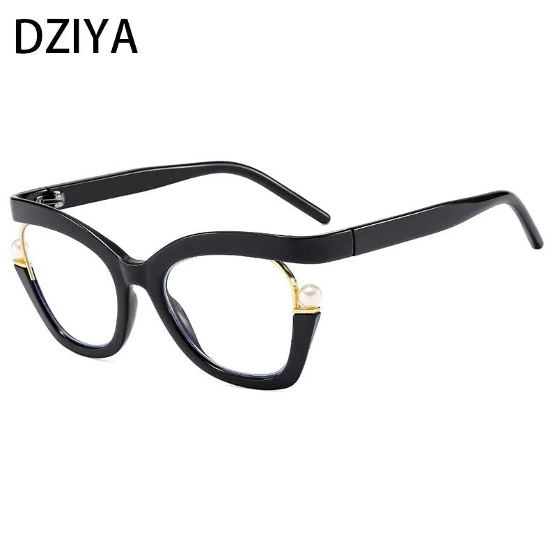 Retro Optical Spectacle Frame Women's Luxury Pearl Square Cat's Eye Glasses Half-Frame Eyewear 60895