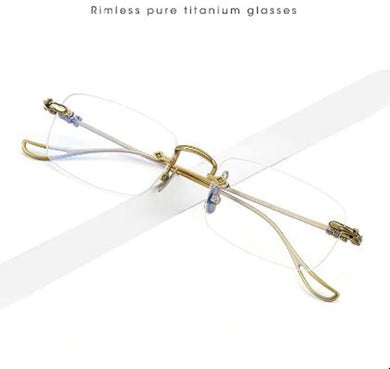 Fashion Retro-Vintage Gushhi Rimless Glasses Frame 55-19-143 Lightweight Pure-Titanium Business Rectangular Eyeglasses