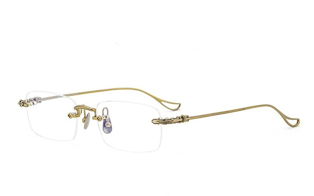 Fashion Retro-Vintage Gushhi Rimless Glasses Frame 55-19-143 Lightweight Pure-Titanium Business Rectangular Eyeglasses