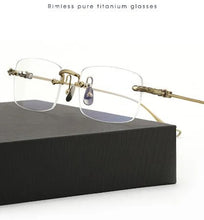 Load image into Gallery viewer, Fashion Retro-Vintage Gushhi Rimless Glasses Frame 55-19-143 Lightweight Pure-Titanium Business Rectangular Eyeglasses