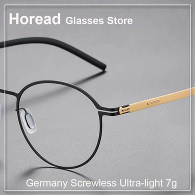 Round Screwless Ultra-light Glasses Frame Men Women Germany Stainless Steel Myopia Prescription Eyeglasses Read Eyewear