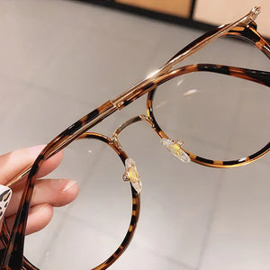 Round Women Glasses Frame Vintage Clear Lens Eyewear Men Optical Leopard Green Eyeglasses Frame clear glasses