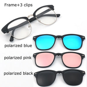 Spectacle Frame Eyeglasses Men Women With Polarized Clip On Sunglasses Magnetic Glasses Male Myopia Optical RS2218