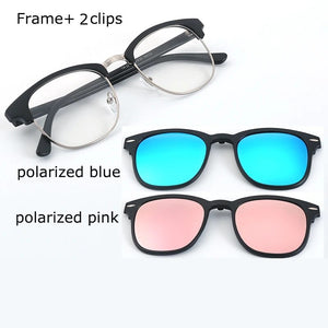 Spectacle Frame Eyeglasses Men Women With Polarized Clip On Sunglasses Magnetic Glasses Male Myopia Optical RS2218