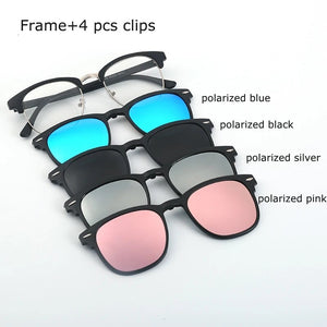Spectacle Frame Eyeglasses Men Women With Polarized Clip On Sunglasses Magnetic Glasses Male Myopia Optical RS2218