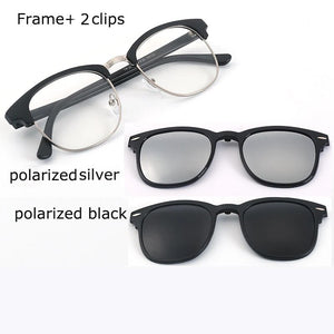 Spectacle Frame Eyeglasses Men Women With Polarized Clip On Sunglasses Magnetic Glasses Male Myopia Optical RS2218