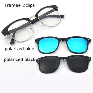 Spectacle Frame Eyeglasses Men Women With Polarized Clip On Sunglasses Magnetic Glasses Male Myopia Optical RS2218