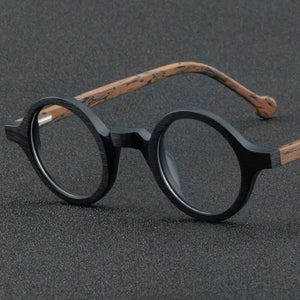 Wood Grain Plate Glasses Retro Round Frame Brand Designer Glasses Frame For Men Women Optic Prescription Eyeglasses