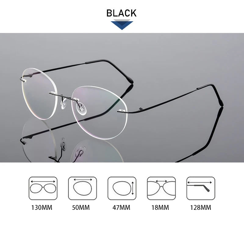 Female Rimless Folding Glasses Frame Man Women Titanium Alloy Ultralight Oval Prescription Myopia Optical Eyeglasses Frames