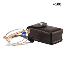 Load image into Gallery viewer, Foldable Reading Glasses Folding Presbyopia Men Women Metal Retro Computer Reading Glasses With Case 1.0 1.5 2.0 2.5 3.0 3.5 4.0
