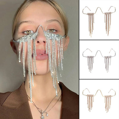 Frameless Long Tassel Spectacl Eye-Catching Design Gold Silver Eyeglass Frame for Parties Vacation Festivals