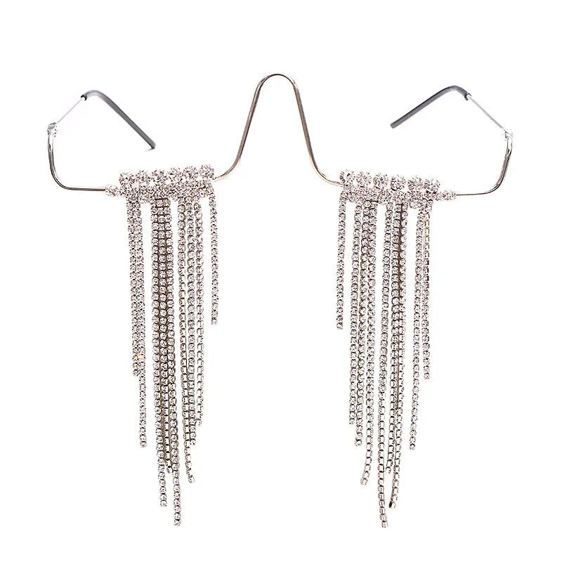 Frameless Long Tassel Spectacl Eye-Catching Design Gold Silver Eyeglass Frame for Parties Vacation Festivals