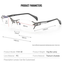 Load image into Gallery viewer, Frameless Men Business IP Titanium Eye Glasses Frame  Myopia Optical Prescription Eyeglasses Classic Handmade Acetate Eyewear