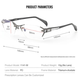 Frameless Men Business IP Titanium Eye Glasses Frame  Myopia Optical Prescription Eyeglasses Classic Handmade Acetate Eyewear