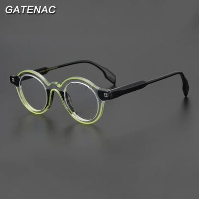 Gatenac Vintage Acetate Glasses Frame Men Round Prescription Myopia Optical Eyeglasses Frame Women Luxury Brand Designer Eyewear