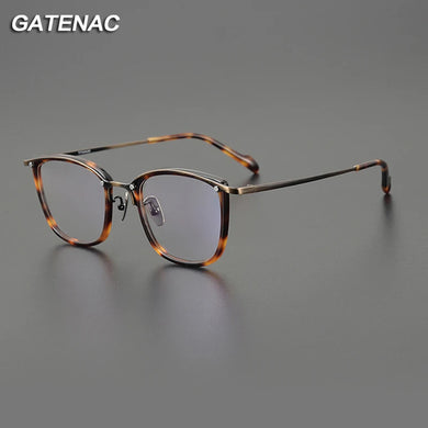 Gatenac Vintage Titanium Glasses Frame Men Ultra Light Prescription Myopia Eyeglasses Frame Women Retro   Brand Eyewear
