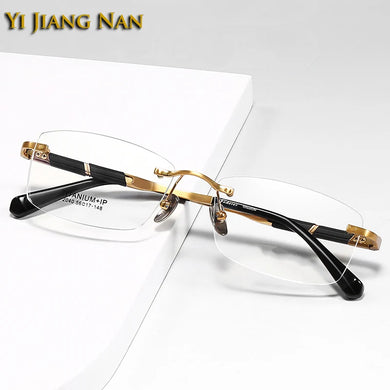 Gentlemen Eyeglasses Top Quality Pure Titanium Optical Men Rimless Prescription Glasses Frame Eyewear Spectacles 148 Long Temple