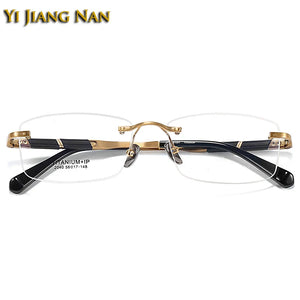Gentlemen Eyeglasses Top Quality Pure Titanium Optical Men Rimless Prescription Glasses Frame Eyewear Spectacles 148 Long Temple
