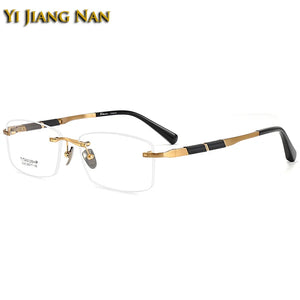 Gentlemen Eyeglasses Top Quality Pure Titanium Optical Men Rimless Prescription Glasses Frame Eyewear Spectacles 148 Long Temple