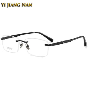 Gentlemen Eyeglasses Top Quality Pure Titanium Optical Men Rimless Prescription Glasses Frame Eyewear Spectacles 148 Long Temple