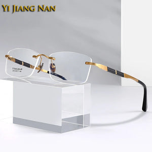 Gentlemen Eyeglasses Top Quality Pure Titanium Optical Men Rimless Prescription Glasses Frame Eyewear Spectacles 148 Long Temple