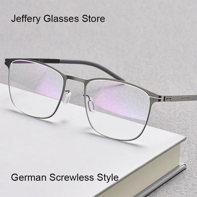 German Vintage Utra-light 7.5g Screwless Glasses Frame Men Women Retro Square Prescription Eyewear Myopia Eyeglasses Spectacles