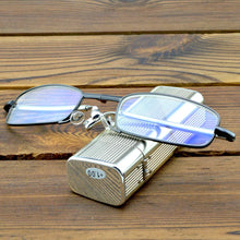 Load image into Gallery viewer, Glasses Material Lenses Foldable Antenna Reading Glasses with Golden Case +1 +1.5 +2 +2.5 +3 +3.5 +4