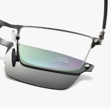 Load image into Gallery viewer, Gmei Optical Semi Rimless Optical Men&#39;s Eyeglasses Frame With Magnetic Clip-on Sunshades Metal Alloy Spectacles Eyewear