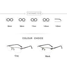 Load image into Gallery viewer, Gmei Optical Semi Rimless Optical Men&#39;s Eyeglasses Frame With Magnetic Clip-on Sunshades Metal Alloy Spectacles Eyewear