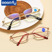 Load image into Gallery viewer, seemfly Portable Women's Reading Glasses Metal Anti Blue Ray Computer Eyeglasses Men Presbyopia Far sight Goggle +1 1.5 2 2.5 +4