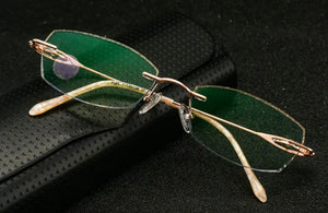 Reven Jate Titanium Rimless Diamond Cutting Woman Glasses Frame Optical Prescription Eyeglasses Woman Eyewear 1806