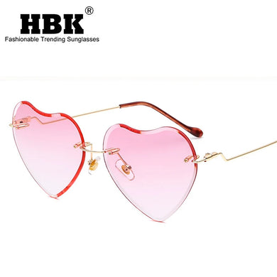 HBK 2022 New Heart Shape Women Sunglasses Brand Designer Lovely Rimless Sun Glasses For Female Vintage Pink Lady Shades