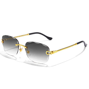 HBK 2023 New Small Square Rimless Sunglasses Women Men UV400 Wave Cutting Frameless Sun Glasses For Man Shade Eyeglass