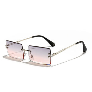 HBK Rimless Sunglasses Women TOP QUALITY Trendy Small Rectangle Sun Glasses Summer Style UV Gold Brown Shades for men