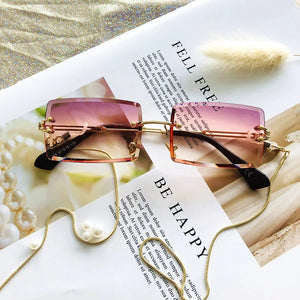 HBK Rimless Sunglasses Women TOP QUALITY Trendy Small Rectangle Sun Glasses Summer Style UV Gold Brown Shades for men