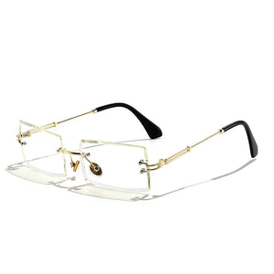 HBK Rimless Sunglasses Women TOP QUALITY Trendy Small Rectangle Sun Glasses Summer Style UV Gold Brown Shades for men