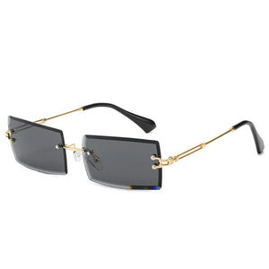 HBK Rimless Sunglasses Women TOP QUALITY Trendy Small Rectangle Sun Glasses Summer Style UV Gold Brown Shades for men