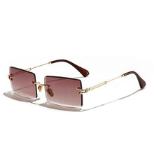 Carica l&#39;immagine nel visualizzatore di Gallery, HBK Rimless Sunglasses Women TOP QUALITY Trendy Small Rectangle Sun Glasses Summer Style UV Gold Brown Shades for men