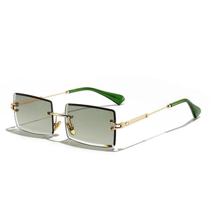 HBK Rimless Sunglasses Women TOP QUALITY Trendy Small Rectangle Sun Glasses Summer Style UV Gold Brown Shades for men