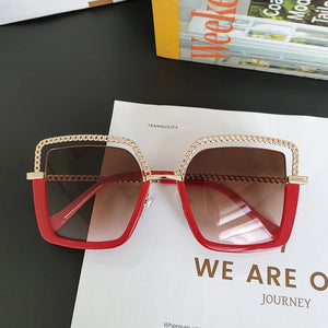 HBK Luxury High Quality Women's Sunglasse Alloy Chain Case Sunglasses Brand Design Female Shades Ladies Eyeglasses UV400