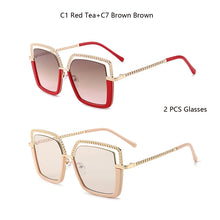 Carica l&#39;immagine nel visualizzatore di Gallery, HBK Luxury High Quality Women&#39;s Sunglasse Alloy Chain Case Sunglasses Brand Design Female Shades Ladies Eyeglasses UV400